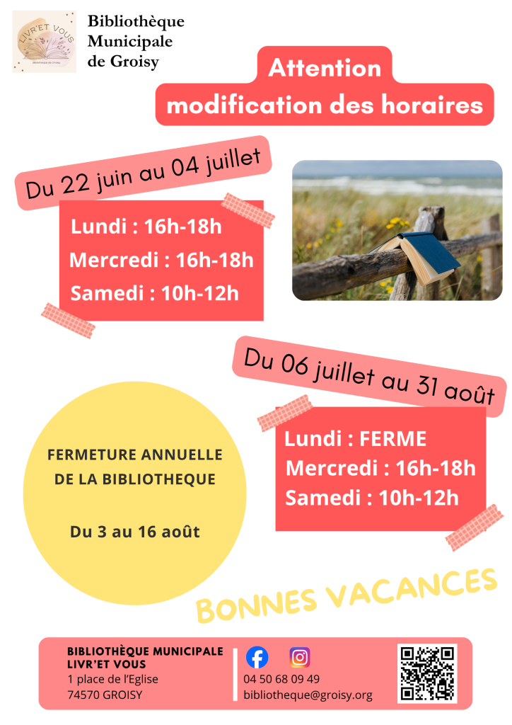 Biblio - Changements d'horaires